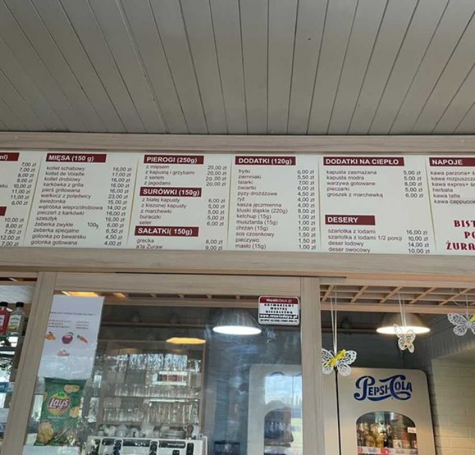 menu w lokalu